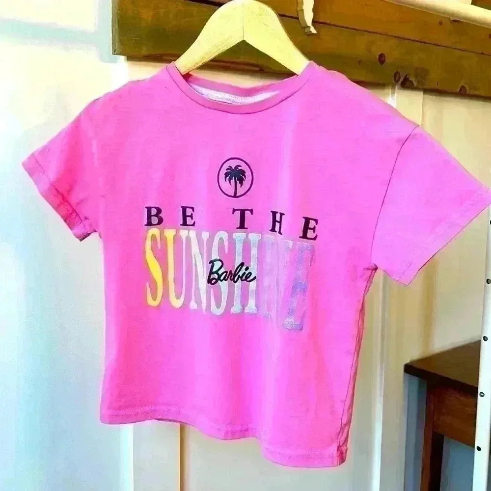 Kids Barbie Cropped Tee Pink Fun Girly Gift Girls Children Shirt